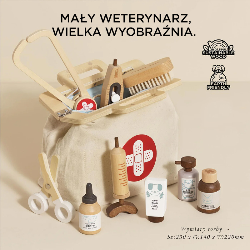 Drewniany zestaw lekarza weterynarza, zabawka dla dzieci, Le Toy Van