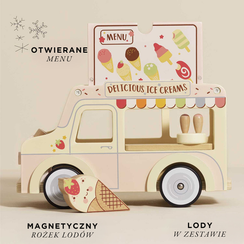 Drewniany samochód retro lodziarnia Dolly, zabawka dla dzieci, Le Toy Van