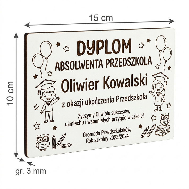 Personalizowany Dyplom Absolwent Przedszkola z Twoim Imieniem – Biały HDF