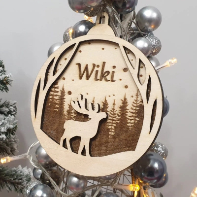 Wooden bauble with engraving "Reindeer" - 10cm