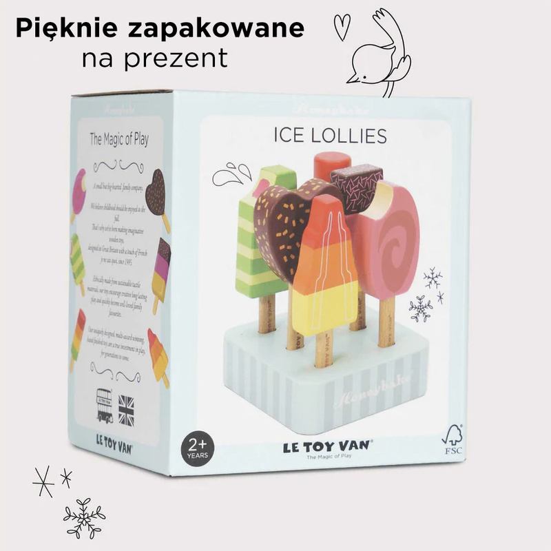 Drewniane lody na patyku zestaw, zabawka dla dzieci, lodziarnia, Le Toy Van