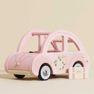 Drewniany różowy samochód retro Sophie, zabawka dla dzieci, auto Le Toy Van