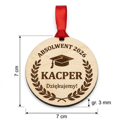 Drewniany medal Absolwent z Twoim imieniem i rokiem – personalizowany na zakończenie roku