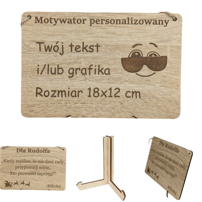 Tabliczka grawer "Motywator" - 18x12 cm - Dąb na prezent z gratisem