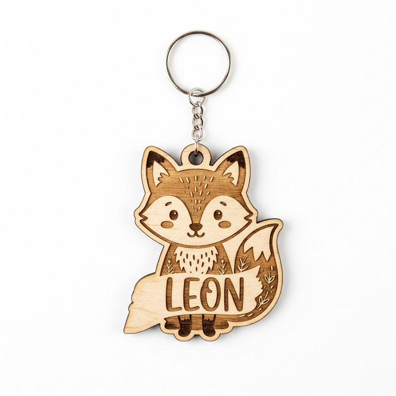 Brelok Drewniany z Imieniem Lisek Personalizowany