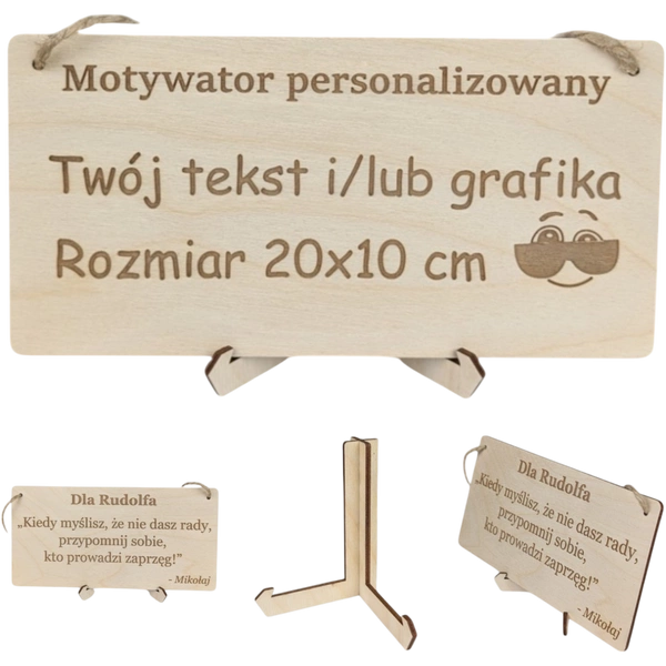 Tabliczka grawer "Motywator" - 10x20 cm - drewniana na prezent z gratisem