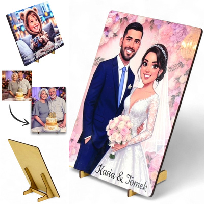 Obrazek na drewnie – Karykatura z Twojego zdjęcia – 20x15 cm z podstawką