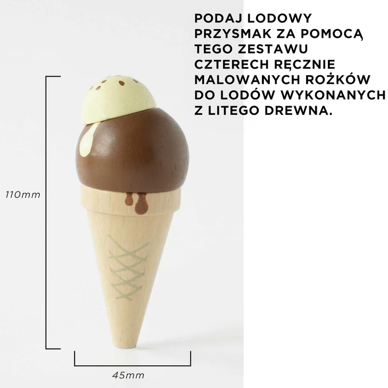 Drewniane lody rożki zestaw, zabawka dla dzieci, lodziarnia, Le Toy Van