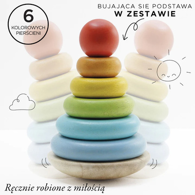 Drewniana układanka zabawka edukacyjna, piramida dla dzieci, Le Toy Van