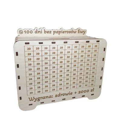 Wooden piggy bank with a target / crossword puzzle. Quit smoking.