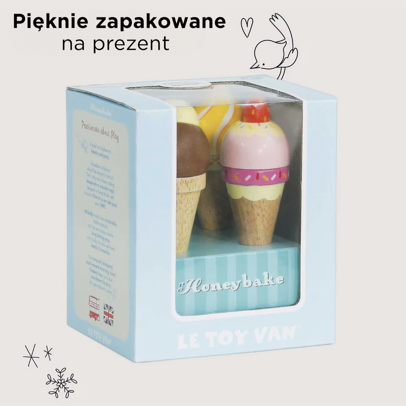 Drewniane lody rożki zestaw, zabawka dla dzieci, lodziarnia, Le Toy Van