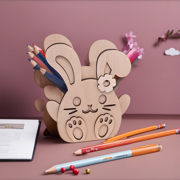 Drewniane pudełko na kredki dla dziewczynki z dedykacją "Króliczek"