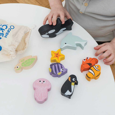 Drewniane figurki rybki, zabawka edukacyjna układanka dla dzieci Le Toy Van
