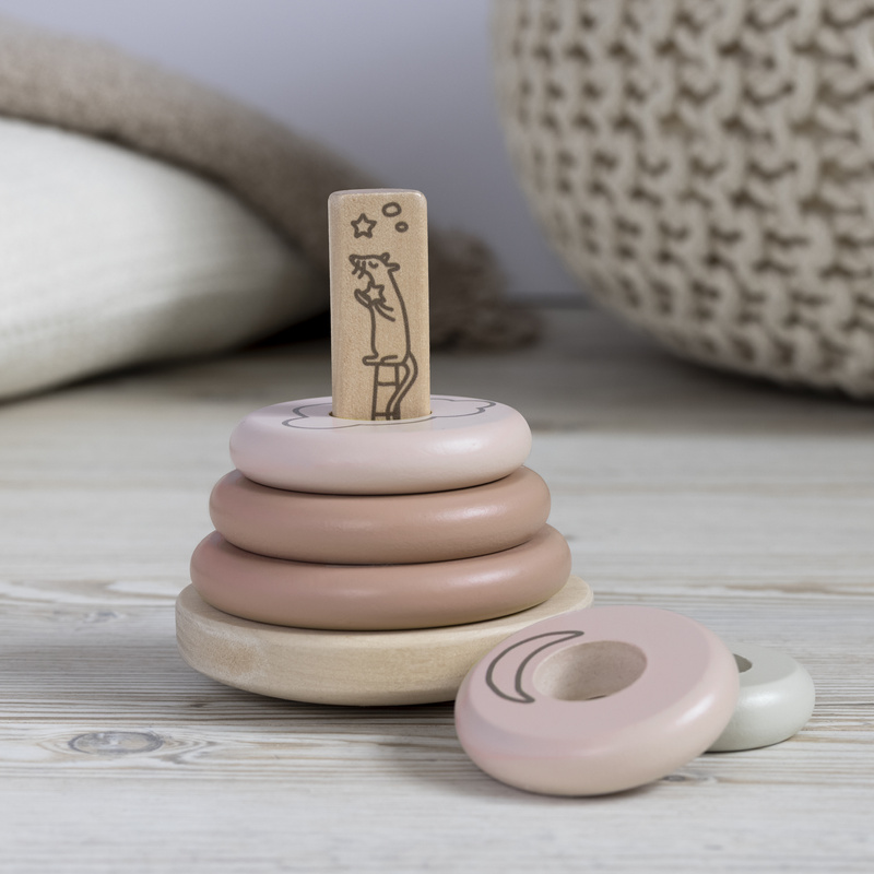 Drewniana układanka różowa piramida, zabawka nakładanka, kółka nauka, Micki