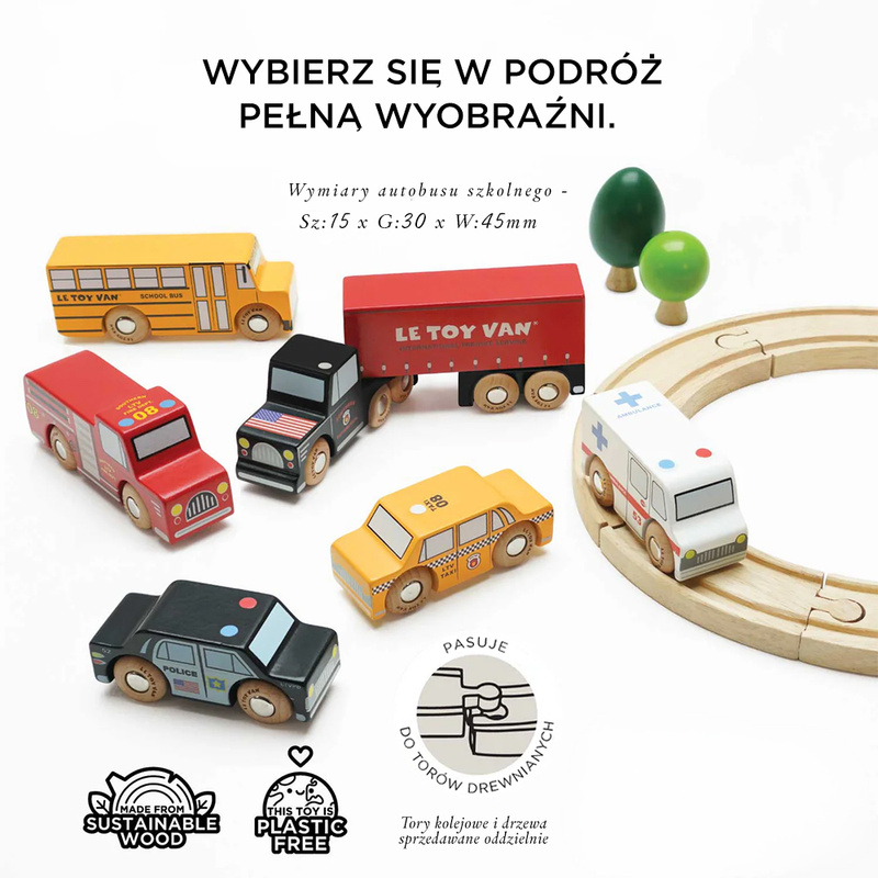 Drewniane samochody zestaw Nowy Jork, zabawka pojazdy dla dzieci Le Toy Van