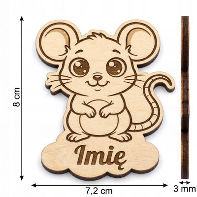 Magnes drewniany personalizowany z Twoim napisem „Myszka” — 8 cm