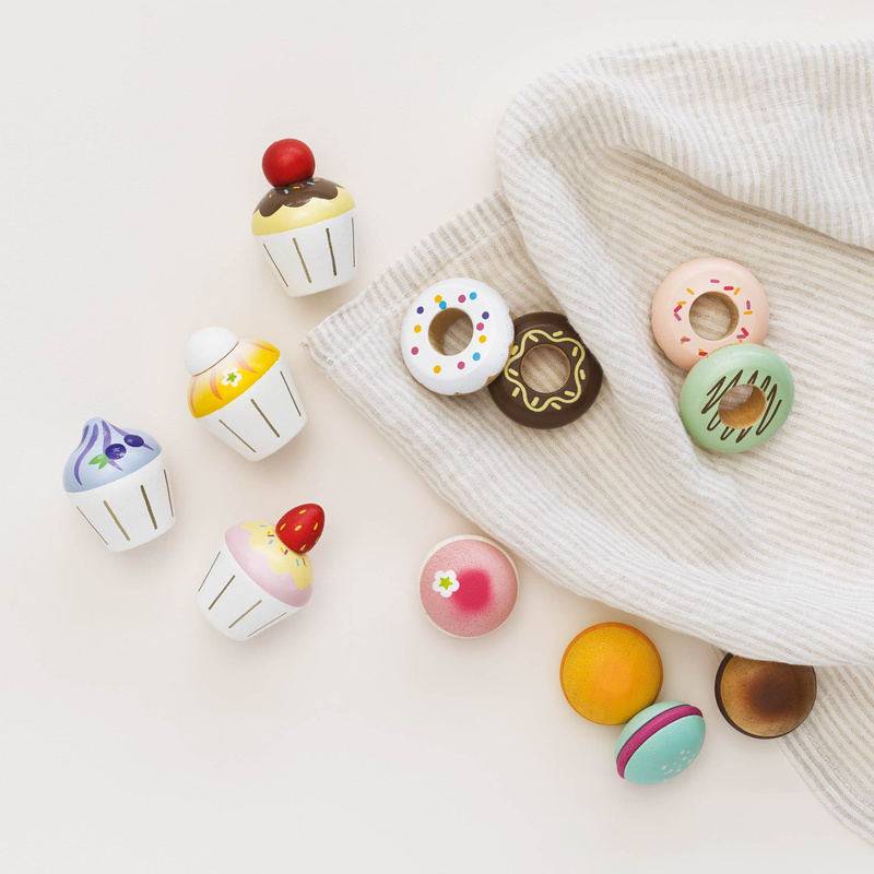 Drewniane pączki zestaw, zabawka donut, gotowanie, cukiernia, Le Toy Van