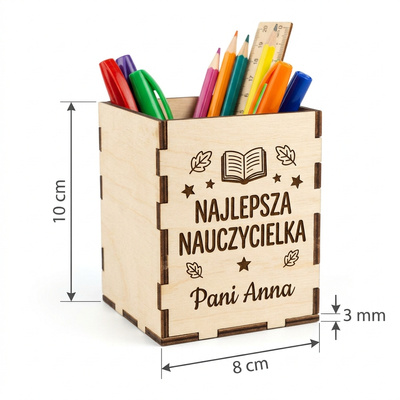Personalizowany organizer na długopisy dla nauczyciela z Twoim imieniem Drewniany Wiking