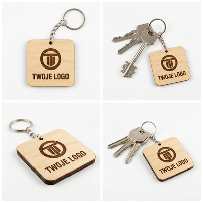 Drewniany brelok z Twoim logo firmowym – grawerowany upominek ze sklejki