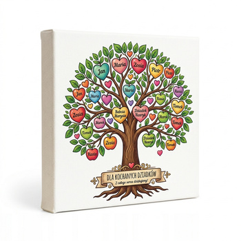 Personalizowane Drzewo Rodzinne na Płótnie z Twoimi Imionami i Dedykacją 20x20 cm