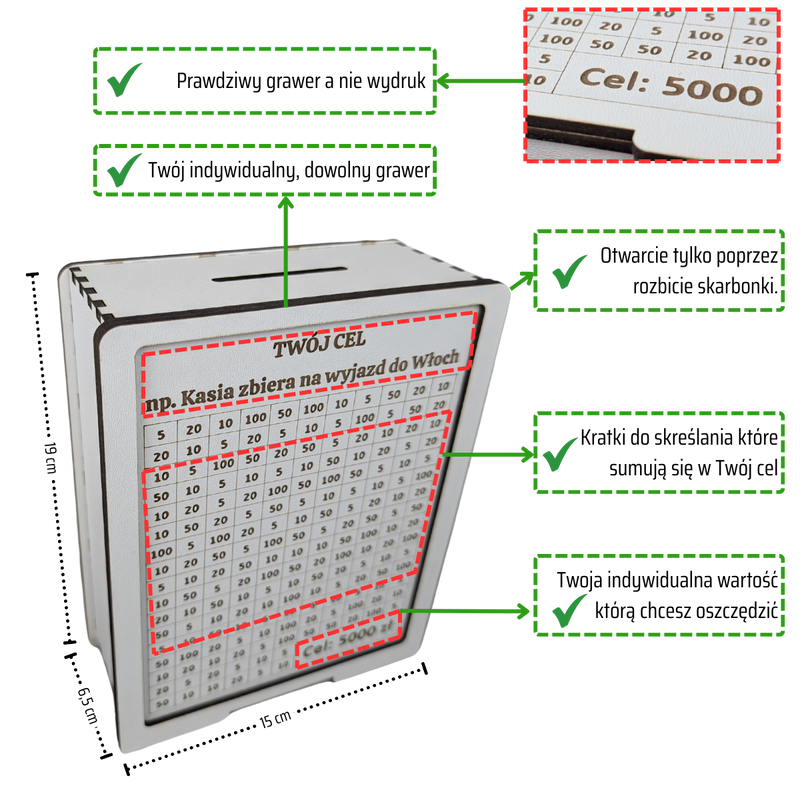 Moneybox to cross out with a pane of glass. Full customization. Tracker 