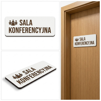 Biała Tabliczka na Drzwi Biurowe z Twoim Napisem – Gabinet, Sala Konferencyjna 20x8 cm