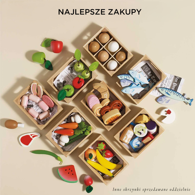 Drewniane jajka w skrzynce, zabawka dla dzieci, stragan sklep Le Toy Van