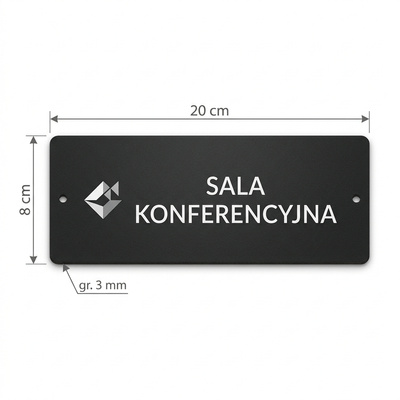 Czarna Tabliczka na Drzwi do Biura z Twoim Napisem i Logo UV – HDF 20x8 cm