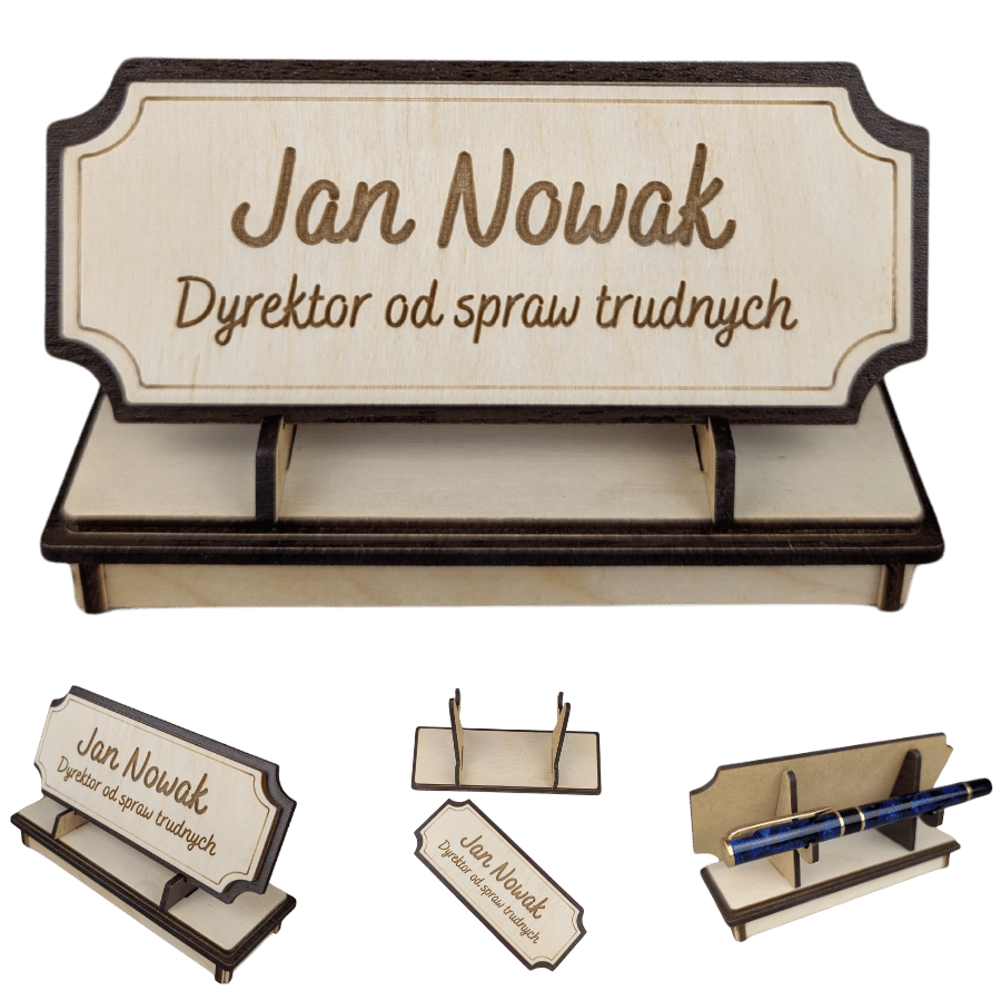 Tabliczka na biurko - Personalizowana - "Znak Jarla" Naturalna/Wenge