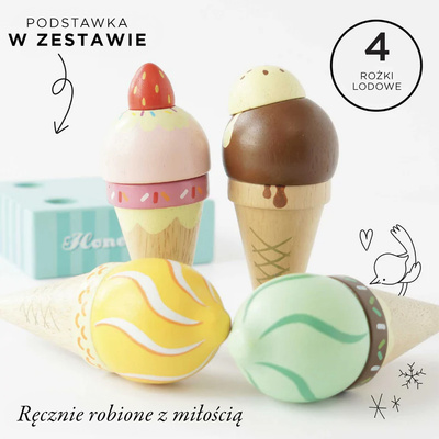 Drewniane lody rożki zestaw, zabawka dla dzieci, lodziarnia, Le Toy Van
