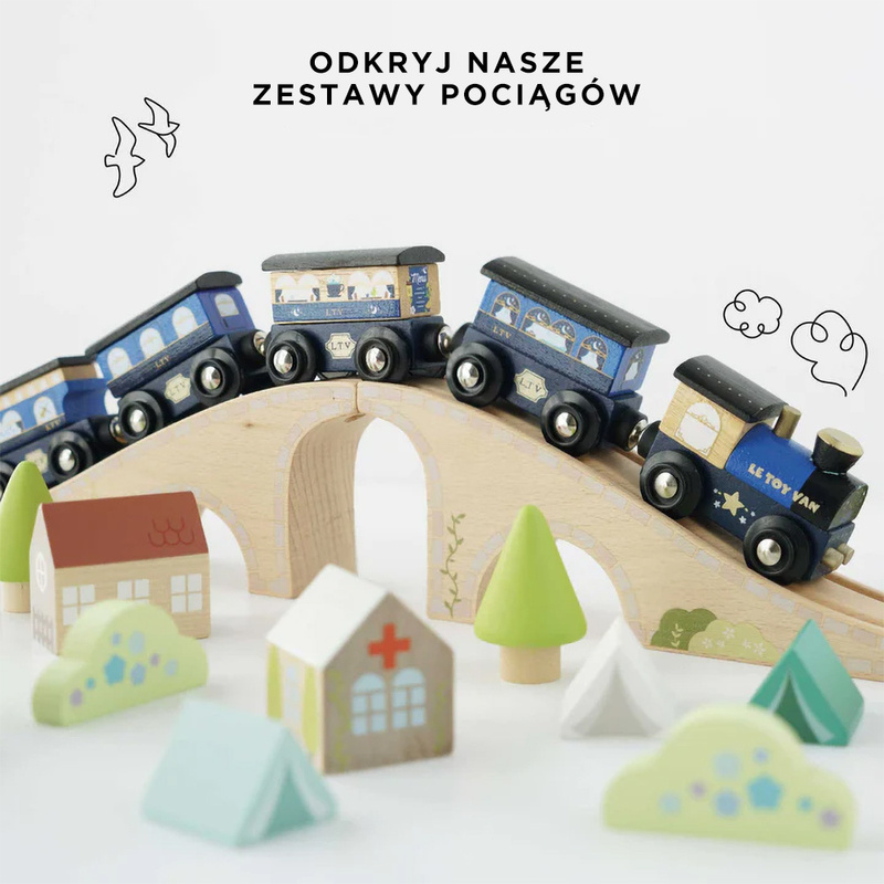 Drewniany pociąg Twilight zestaw z wagonami, zabawka dla dzieci, Le Toy Van