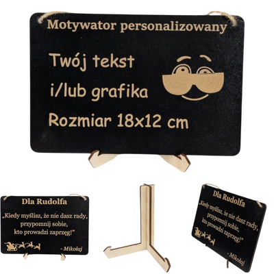 Tabliczka grawer "Motywator" - 18x12 cm - Czarna na prezent z gratisem