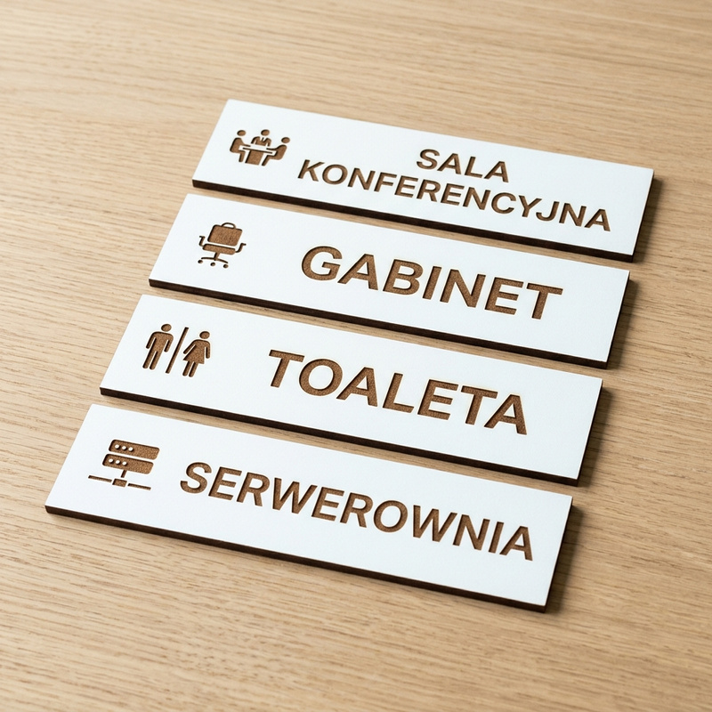 Biała Tabliczka na Drzwi Biurowe z Twoim Napisem – Gabinet, Sala Konferencyjna 20x8 cm