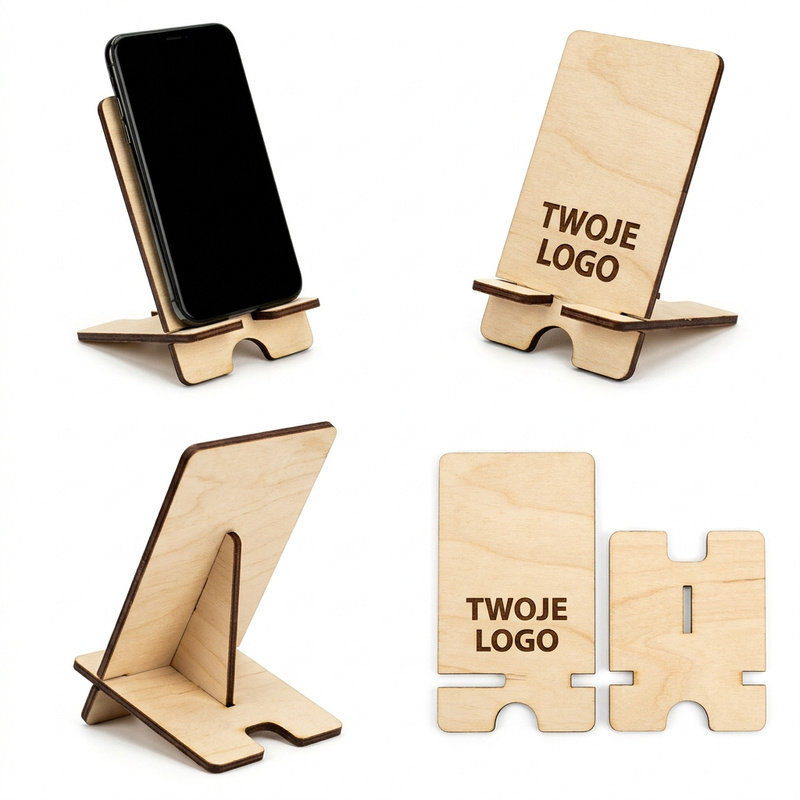 Drewniana podstawka pod telefon z Twoim logo personalizowana – grawer