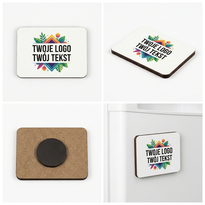 Personalizowany magnes na lodówkę z Twoim logo UV na białym HDF