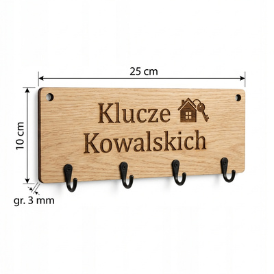 Wieszak na klucze ścienny personalizowany z Twoim nazwiskiem HDF dąb