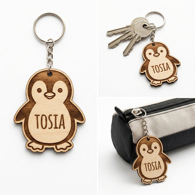 Personalizowany Brelok Drewniany Pingwin z Twoim Imieniem