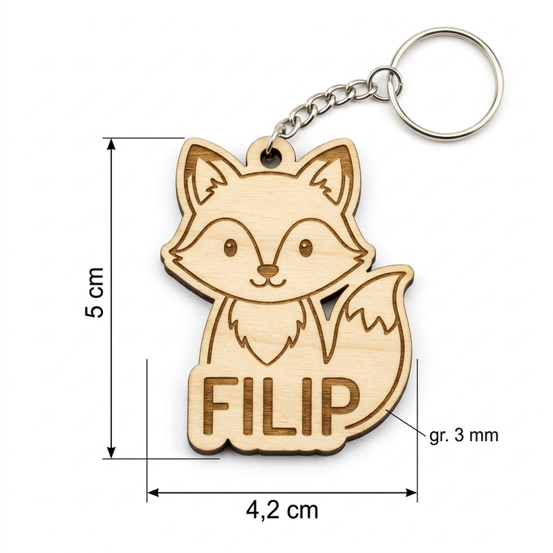 Brelok Drewniany z Imieniem Lisek Personalizowany