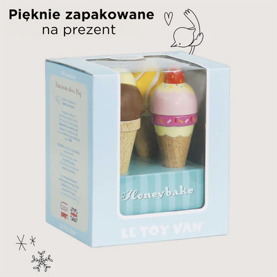 Drewniane lody rożki zestaw, zabawka dla dzieci, lodziarnia, Le Toy Van