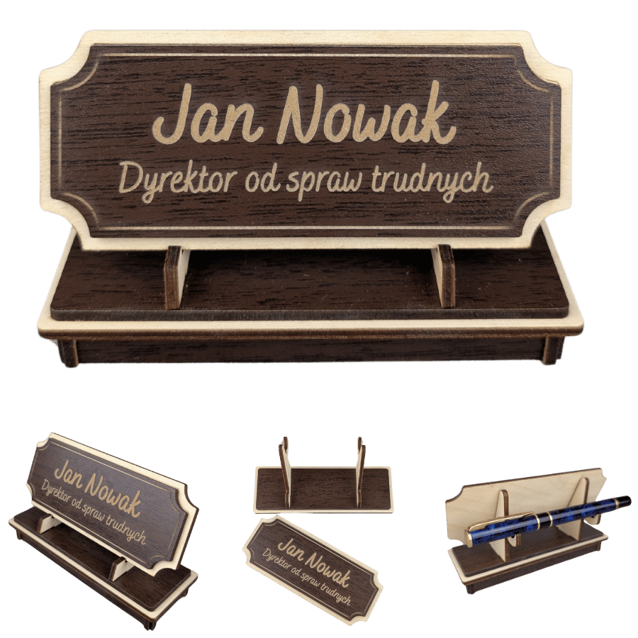 Tabliczka na biurko - Personalizowana - "Znak Jarla" Wenge/Naturalny