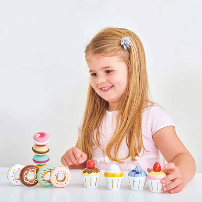 Drewniane muffinki zestaw, babeczki, zabawka gotowanie cukiernia Le Toy Van