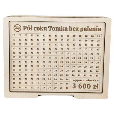 Skarbonka wykreślana "Rzuć palenie" - personalizowana, z twoim celem i kwotą. Drewniana