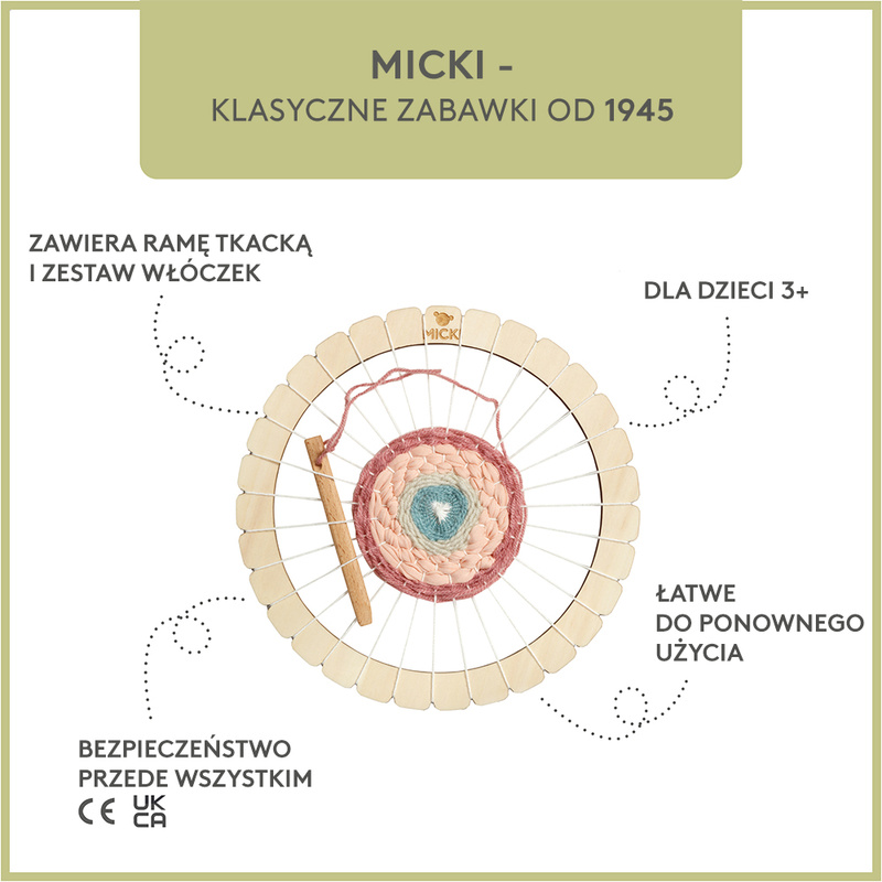 Krosno okrągłe dla dzieci 30 cm ramka do tkania, kreatywna zabawka, Micki