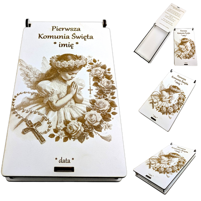 Pudełko personalizowane na Pierwszą Komunię Świętą na pieniądze Dziewczynka