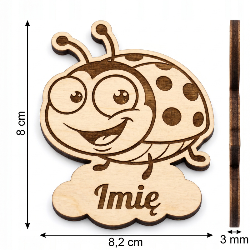 Magnes z imieniem — upominek dla przedszkolaka „Biedronka” — 8 cm