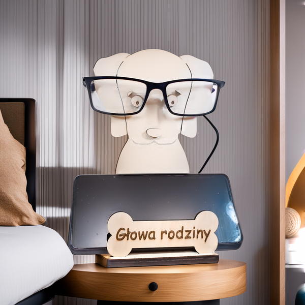Drewniany stojak na okulary i telefon 'Piesek'