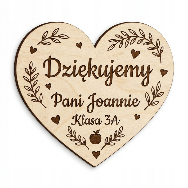 Drewniany magnes Serce – personalizowane podziękowanie dla nauczyciela z imieniem