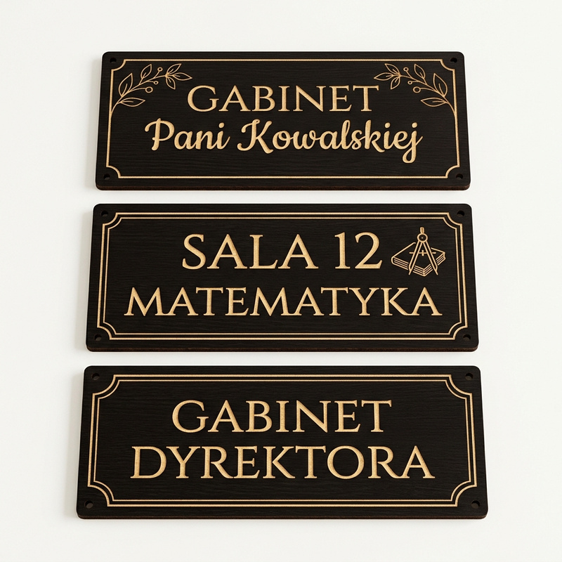 Elegancka tabliczka na drzwi z Twoim imieniem Gabinet Nauczyciela – HDF wenge
