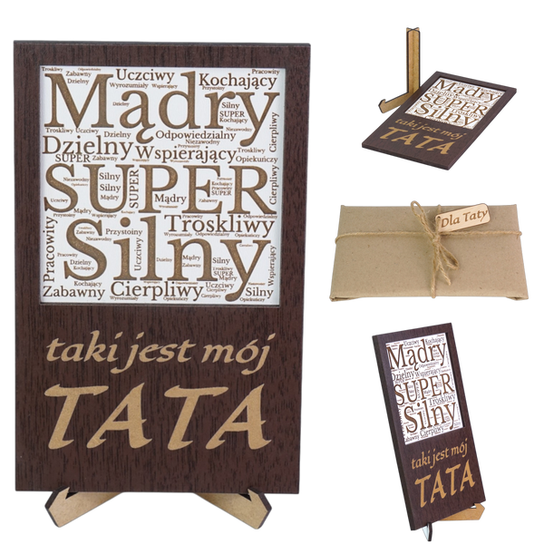 Tabliczka dla Taty ze stojakiem - Wenge/Biała - Personalizowana