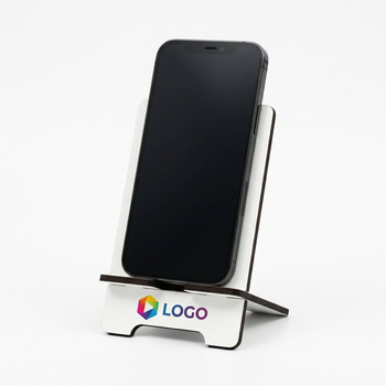 Biała podstawka pod telefon z Twoim kolorowym logo UV – personalizowany stojak biurkowy